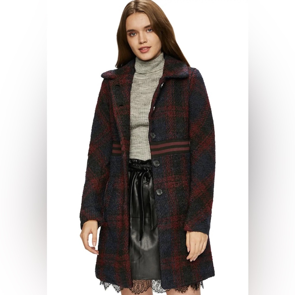 Desigual Wool Blend Plaid Coat - Size 40